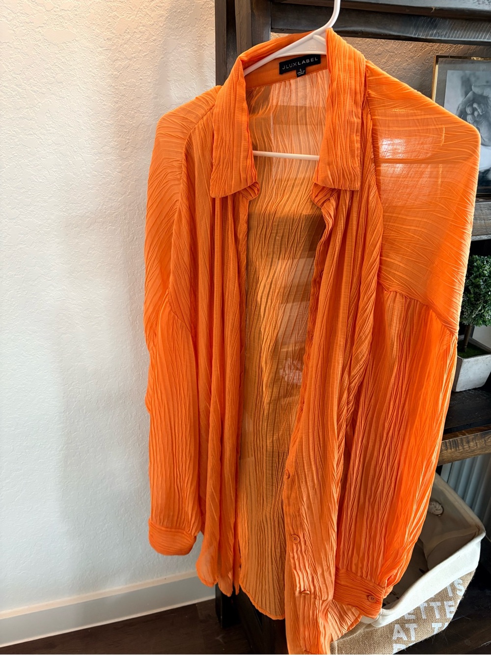 JLUXLABEL Vibrant Orange Pleated Button-Down Shirt